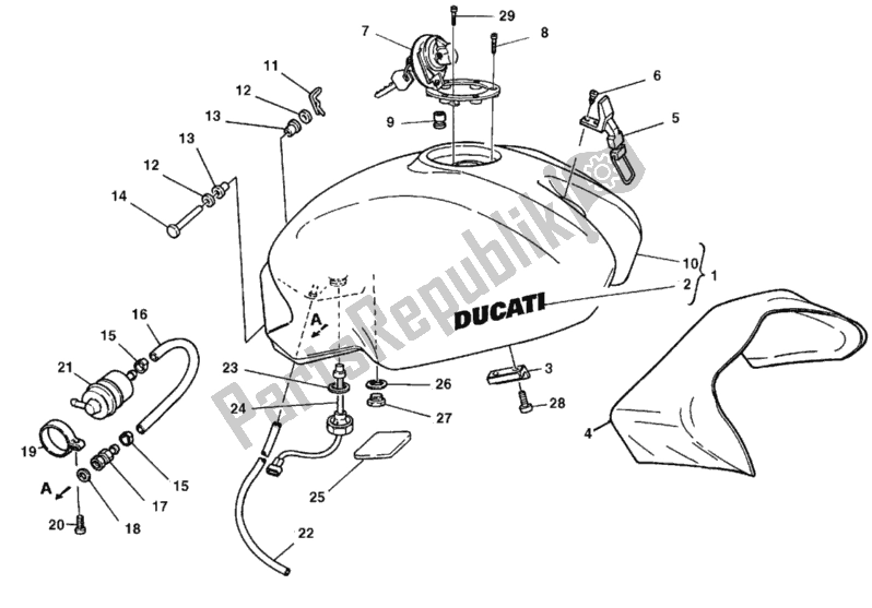 All parts for the Fuel Tank of the Ducati Monster 900 City 1999